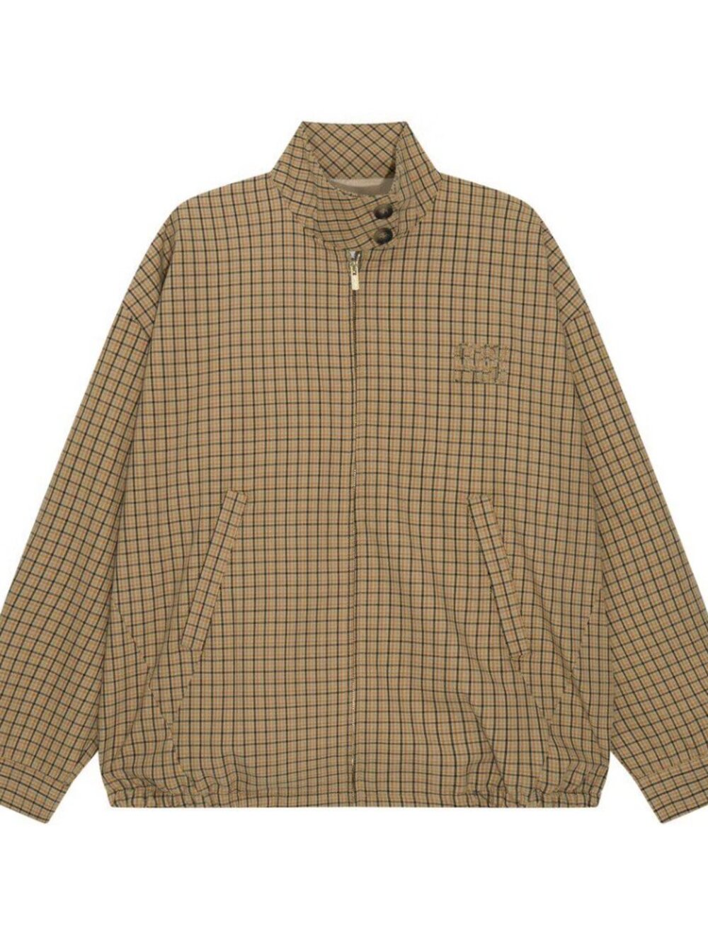 Miu Miu Men's Checked Windbreaker Jacket - Tan with Black Grid